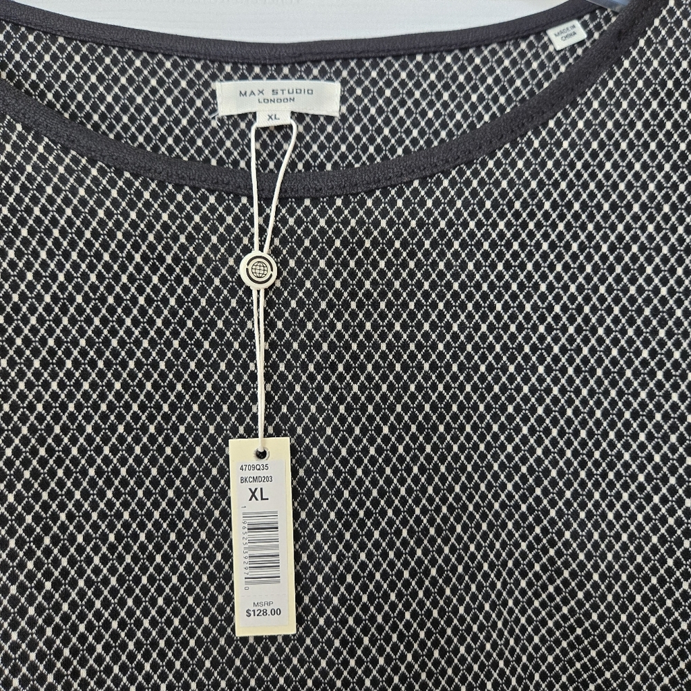 Max Studio Black and White Patterned Knit Blouse SZ XL - Picture 4 of 6